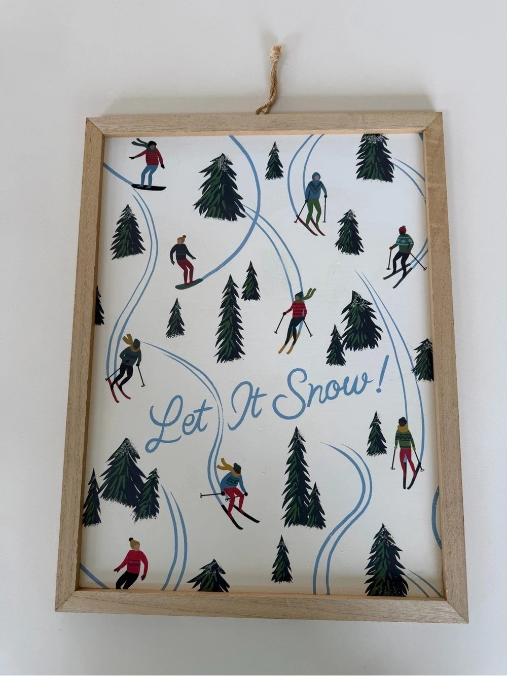 Let It Snow Ski Wall Art, White & Green